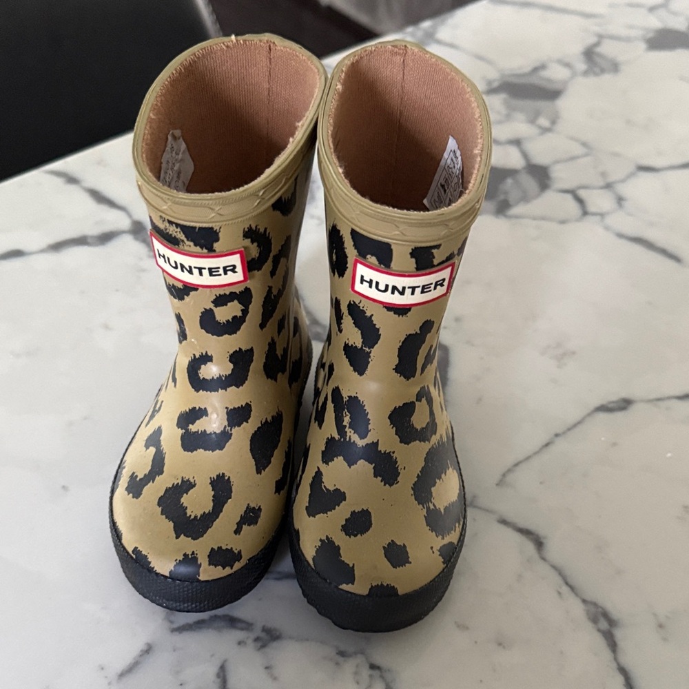 Hunter Tan and Black Leopard Boots